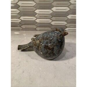 Ceramic Bird Figurine Blue Teal Brown Design Decoration Stylized Gloss Glaze